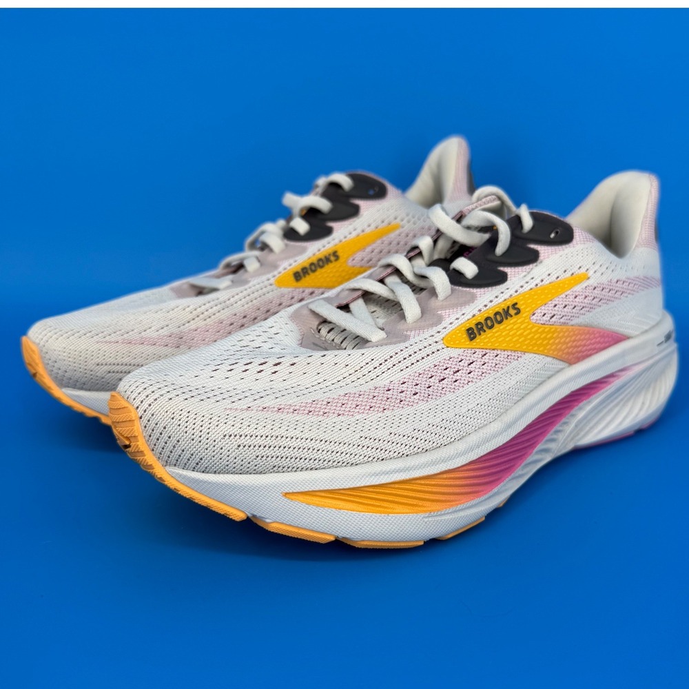 Brooks Ghost 17 Women 7 Extra Wide 2E Running Shoe White Yellow Pink 1204312E070